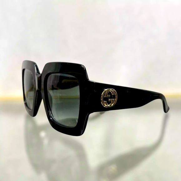 Gucci Sunglasses GG0141S 001 Black Optyl Frame Gold GG logo - Picture 1 of 7